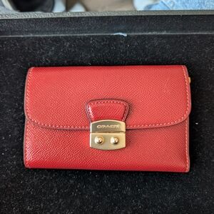 Coach Red Leather Wallet with Gold Pinch-Lock